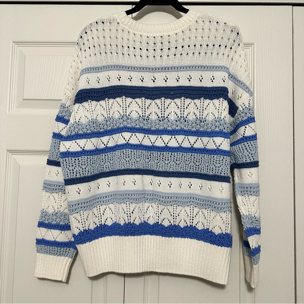 Ann Taylor LOFT Mixed Pointelle Sweater in Rainwashed Blue Size XL NWT - Picture 2 of 8